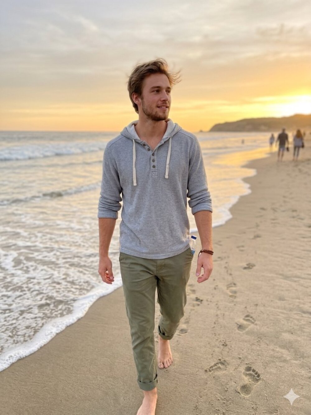 North River Men's Heathered Button Waffle Henley Hoodie